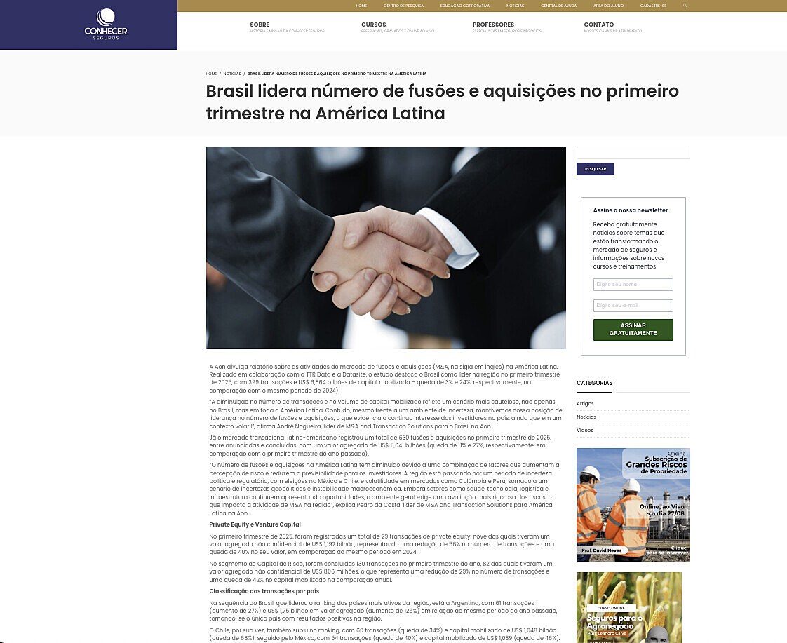 Brasil lidera n�mero de fus�es e aquisi��es no primeiro trimestre na Am�rica Latina